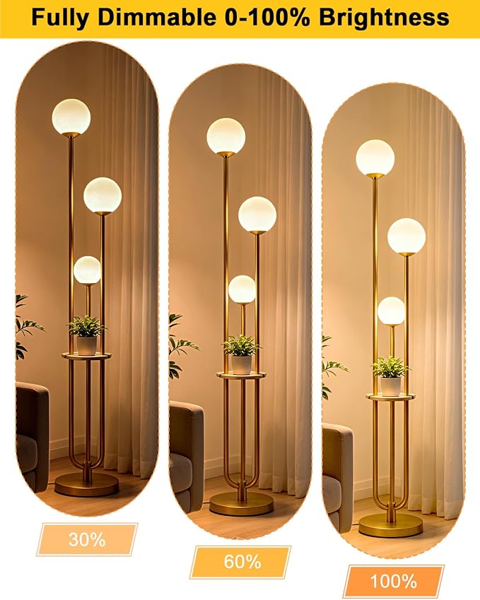 Lightdot Gold Globe Floor Lamp 3-Lights Dimmable Floor Lamps with Tray& Bulbs Included Unique Floor Lamp Modern Standing Lamps with 5Lbs Heavy Base for Living Room/Bedroom//Sofa Beside/Corner Decor