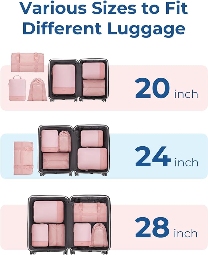 BAGSMART Hanging Compression Packing Cubes for Closet Organizers And Storage, 6 Set Suitcase Organizer Bags Set, Cruise Travel Essentials for Women | Hanging, Compression, Packing Cubes, for Women