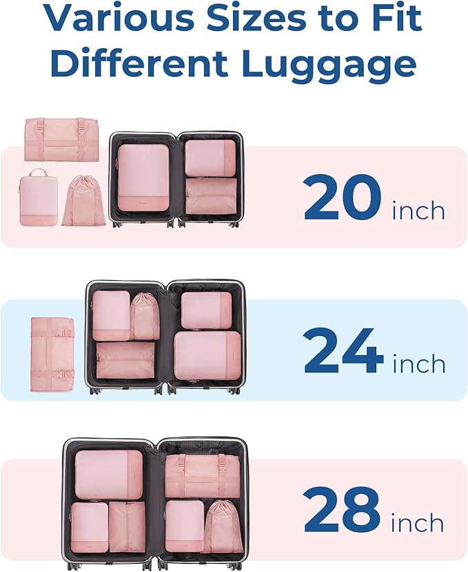 BAGSMART Hanging Compression Packing Cubes for Closet Organizers And Storage, 6 Set Suitcase Organizer Bags Set, Cruise Travel Essentials for Women | Hanging, Compression, Packing Cubes, for Women