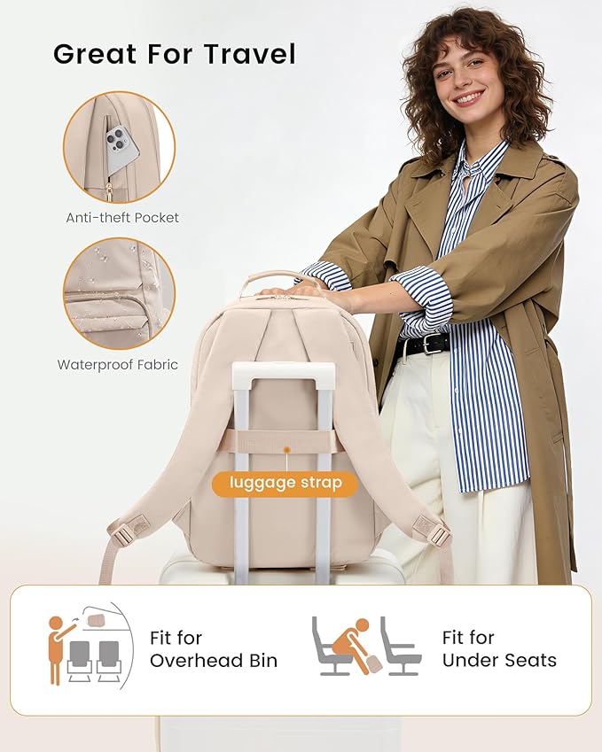 LOVEVOOK Laptop Backpack for Women with Large Capacity Cup Pocket, 15.6 inch Work Purse Travel Bag for Teacher Nurse, Waterproof Computer Business Back Pack, Cute Bookbag for School College, Nude