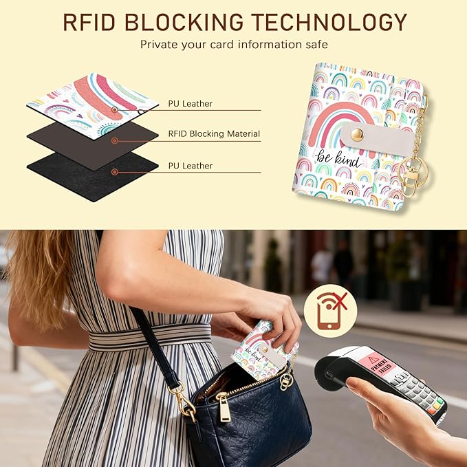 Jogjam Rainbow Be Kind Rfid Women Wallet, Small Slim Thin Credit Card Wallet, PU Leather Bifold Cash Zipper Coin Pocket ID Window for Female Ladies Teen Girls Girly