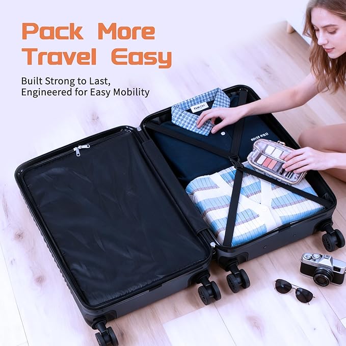 Luggage Sets 3 Piece, ABS Suitcase Set (20/24/28), Hardside luggage with Spinner Wheels, Travel Luggage,14x8x9 Airline Approved Carry on, Lightweight Luggage with High-Security Lock