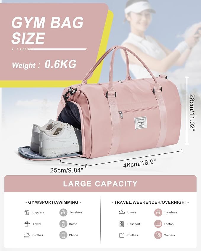 Gym Bag Womens,Travel Duffel Carry on Bag Sport Tote Bag Weekend Overnight Bag