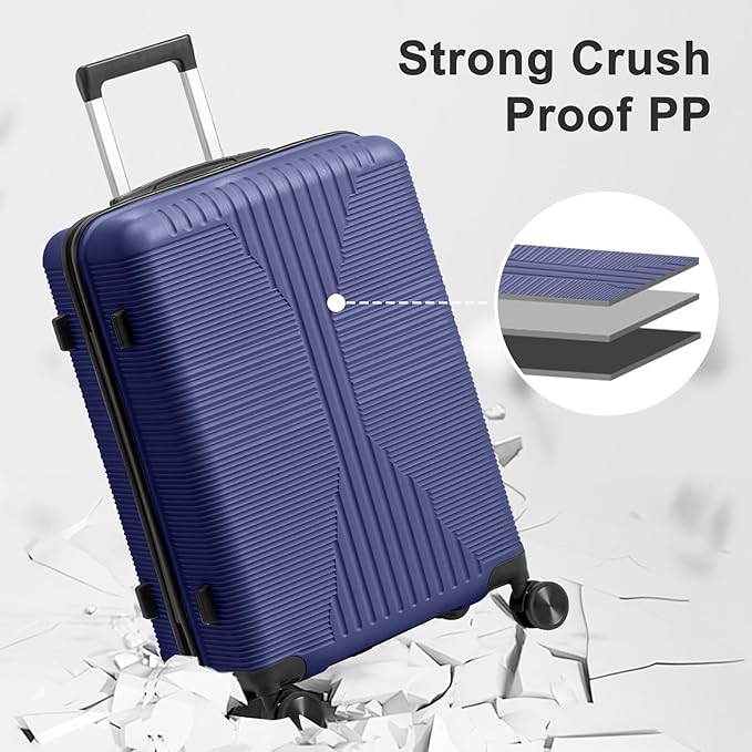 Karl home Luggage Sets 5 Piece, PP Hard Case Suitcase Set with Built-in Lock Spinner Wheels, Lightweight Durable Carry on Luggage for Business Travel - Blue (12/16/20/24/28")