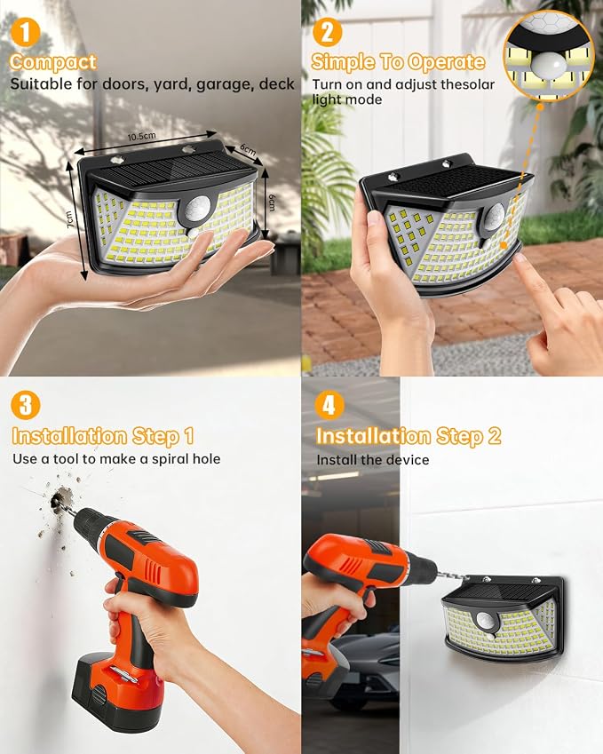Aootek Solar Motion Sensor Lights Outdoor 120 LEDs, Black, 1 Pack | Lights Reflector, 270° Wide Angle, IP65 Waterproof, Step Lights For Front Door, Yard, Garage, Deck