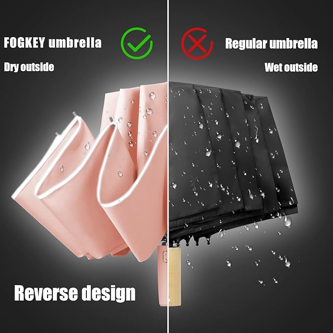 Fogkey Large Windproof Travel Umbrella, Portable Reverse Folding Car Umbrella, Compact Inverted Design with Waterproof Canopy, Automatic, 10 Durable Ribs, 45.6/13 Inch, Fits Backpack