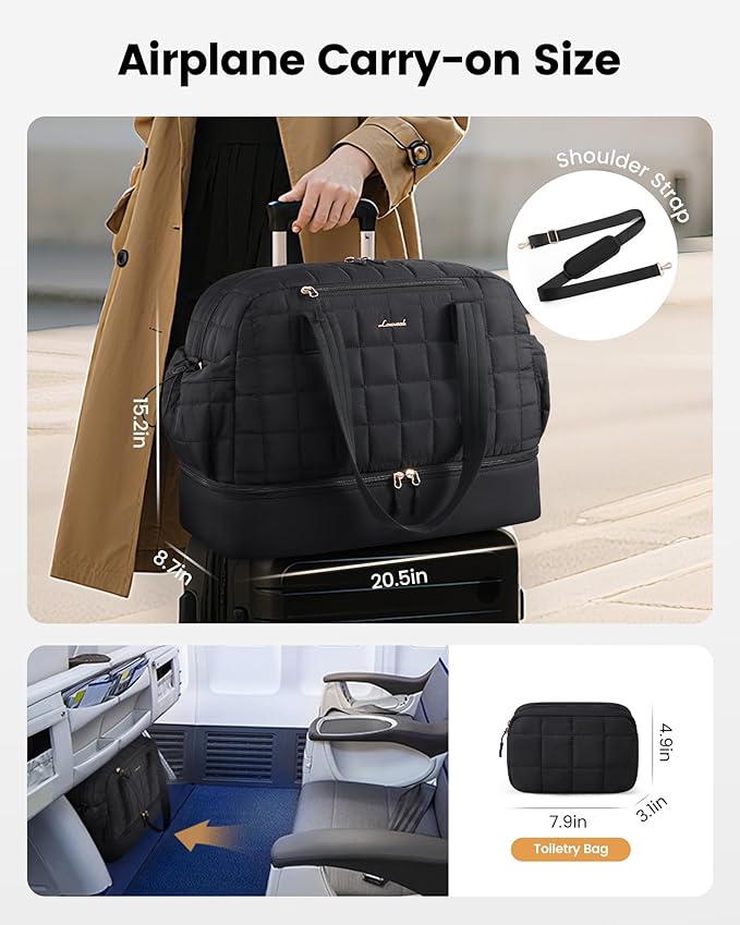LOVEVOOK Large Travel Duffle Bag,Weekender Bags For Women with Shoe Compartment,Puffer Carry On Bags For Airplanes,Hospital Bag for Labor and Delivery,Overnight Bag With Toiletry Bag,Gym Tote Bag