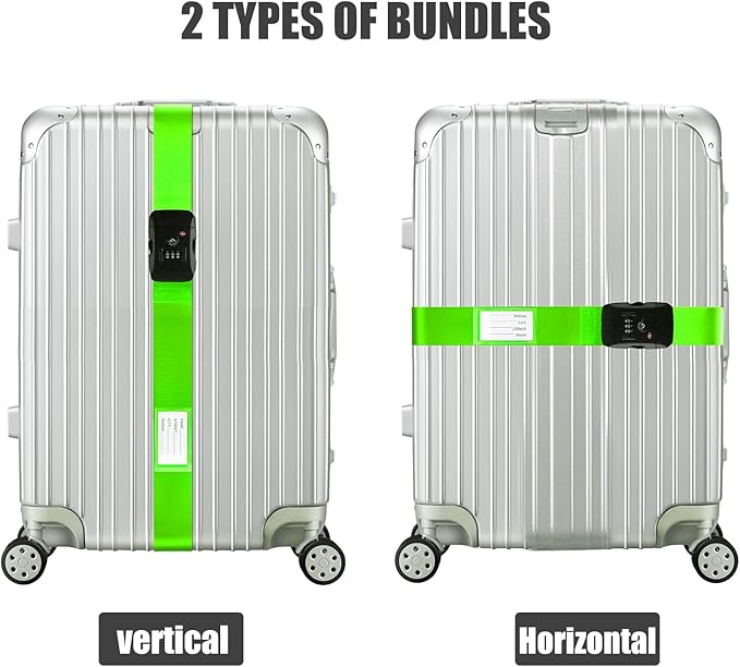 Veki Luggage Straps, TSA Approved Travel Luggage Packing Straps, Buckle Luggage Tags, Suitcase Belt Straps, Cordless Luggage, Add-On Bags, Accessory Buckle Straps and Packing Straps (Green)