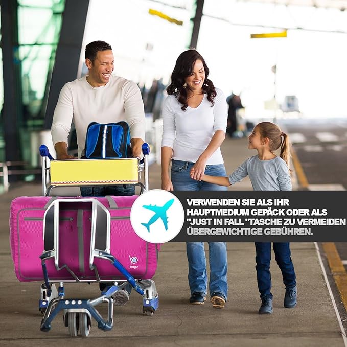 Bago Large Duffle Bag for Travel Women & Men. Durable Lightweight Foldable Travel Duffel Bags For Traveling Women. 80L Duffle Bags For Overnight Bag With Shoe Compartment Collapsible Weekender duffel