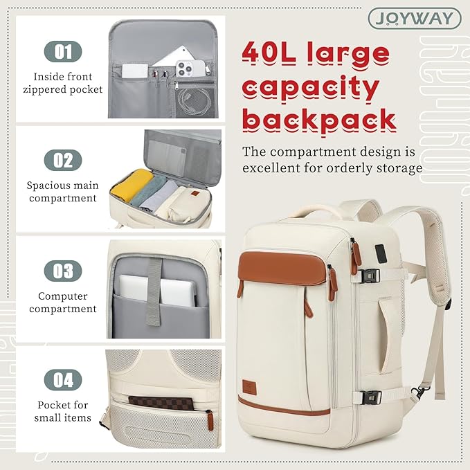 Joyway Expandable Carry on Luggage Sets Airline Approved, Lightweight Hard Shell 20 Inch Carry-on Suitcase with Spinner Wheels, White