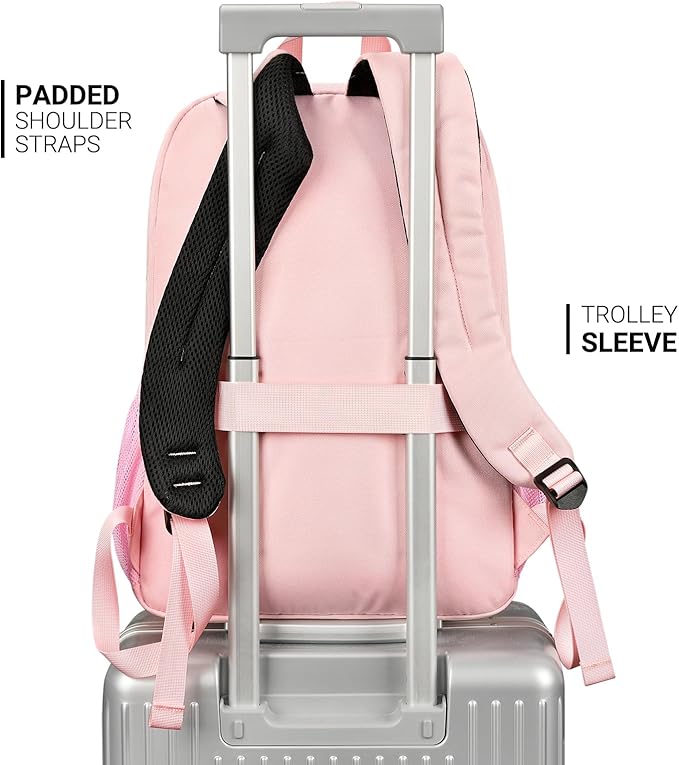 ZORFIN 26L Backpack for College, and Travel: Water Resistant Bookbag - Pink