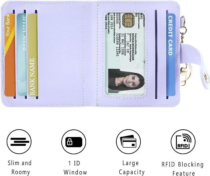 Airkit Small Wallets Woman RFID Blocking Leather Credit Card Holder - with ID Window - Card Wallets for Women - with Zipper Coin Purse - Keychain Wallet