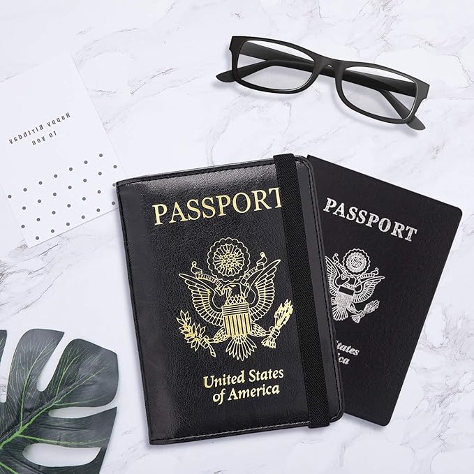 WALNEW Passport Holder for Travel, RFID Passport Cover Wallet for Women Men, PU Leather Passport Book Card Holder Case with Pen, Travelling Essentials for Flying