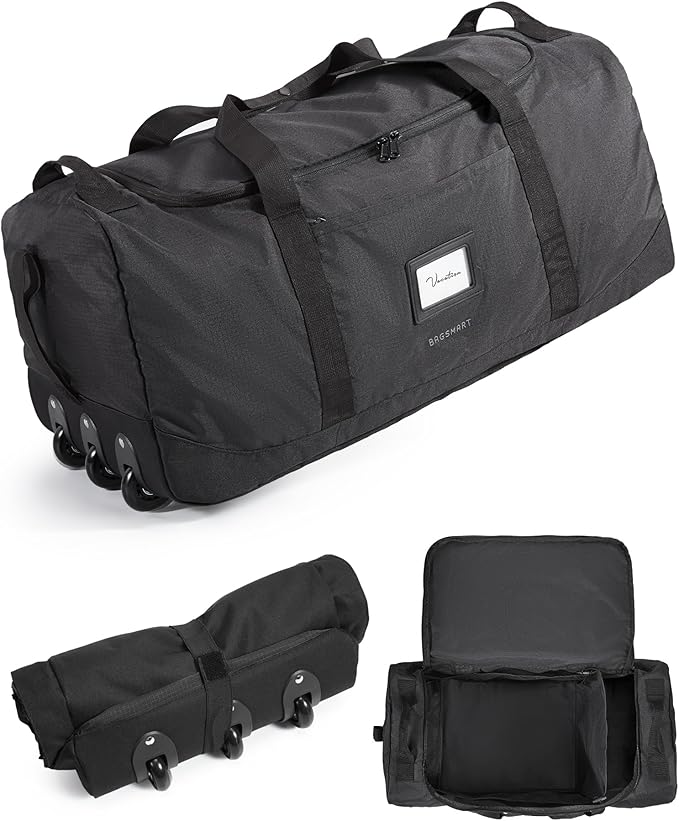 BAGSMART 83L Foldable Travel Bag, Large Duffle Bag for Travel, Duffel Luggage Bag for Sport College Camping, Water Resistant, Black