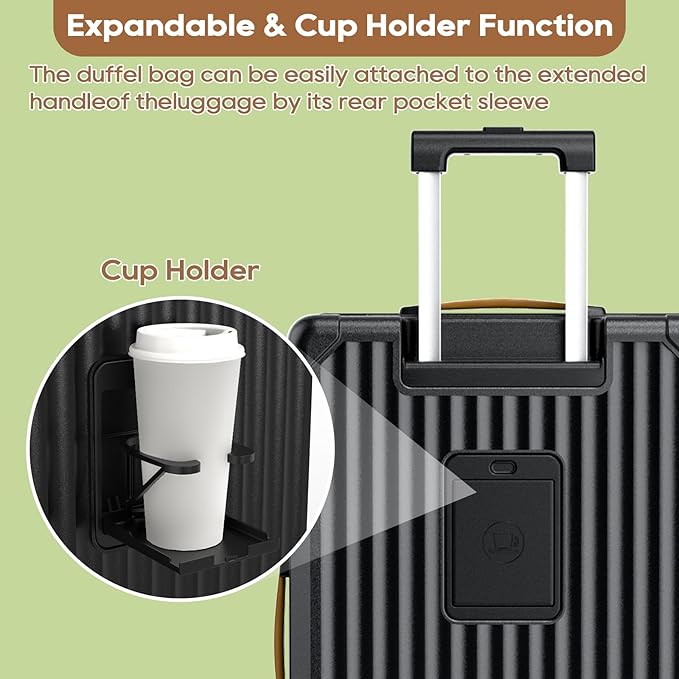 Joyway 5 Piece Luggage Set with Cup Holder, Expandable 25% Capacity, Includes Handbag, Anti Slip Wheels, Hook, Smart Carry On Suitcase for Men and Women, Spinner Travel Black