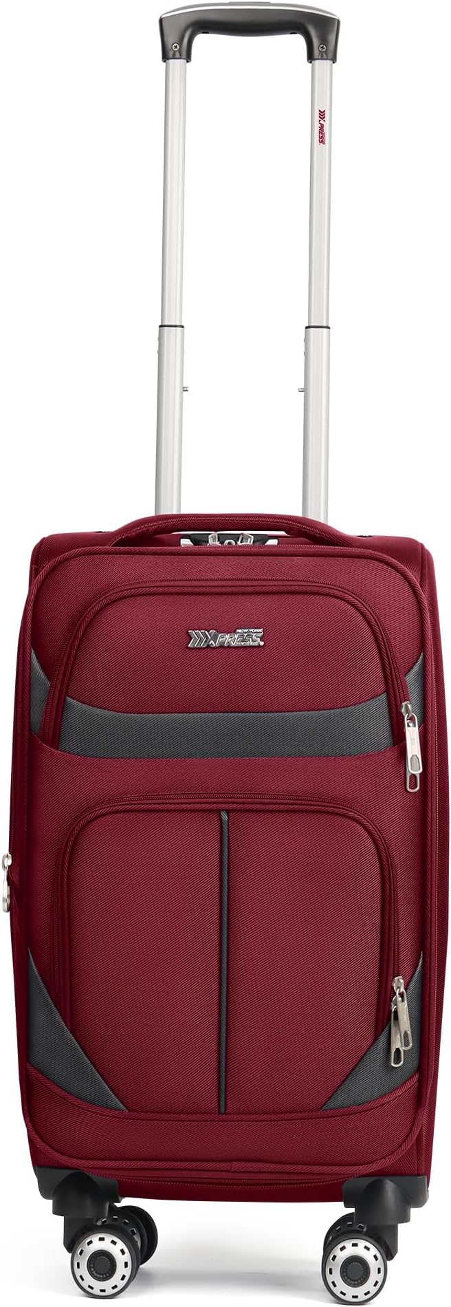 20" Luggage, Softside Suitcase with LOCK,Expandable Luggage w/Double Spinner Wheels, Lightweight Rolling Suitcases for Travel Carry On Luggage（Burgundy-Grey,20in）