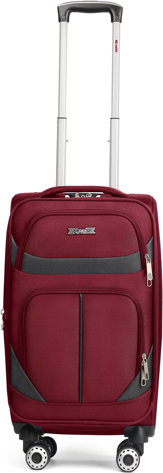 20" Luggage, Softside Suitcase with LOCK,Expandable Luggage w/Double Spinner Wheels, Lightweight Rolling Suitcases for Travel Carry On Luggage（Burgundy-Grey,20in）