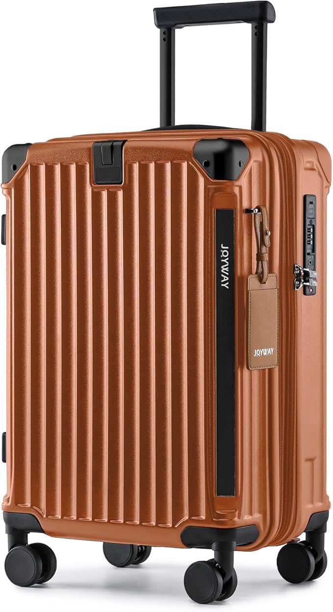 Joyway Carry On Luggage, Expandable Suitcase with Smart Cup Holder and USB Port, 20 IN Hardside Checked with TSA Lock Spinner Double Wheels (Brown, Carry-On 20-Inch)
