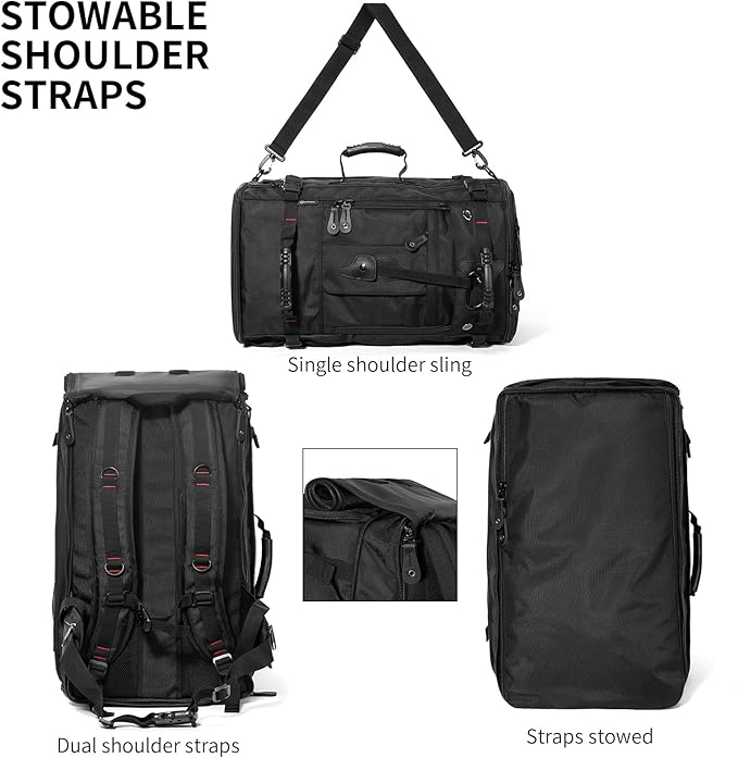 Large Capacity For Travel Hiking Sports Carry On Backpack Durable Convertible Duffle Bag Laptop airplane (Black, 60L-Large DualMainOpening)