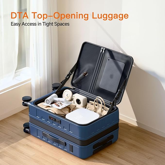 Expandable Lightweight PC Hard Shell Suitcase, 20-inch Luggage with TSA Lock, Top Opening & Cup Holder - Ideal for Business Travel Suitcase (Blue, Carry-on 20-Inch)