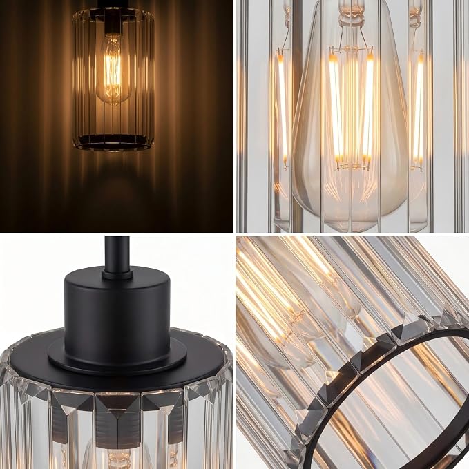 Modern Clear Fluted Glass Pendant Light 2 Pack - Thick Ribbed Glass with Soft Glow, Adjustable E26 Hanging Lamp for Kitchen Island & Dining Room