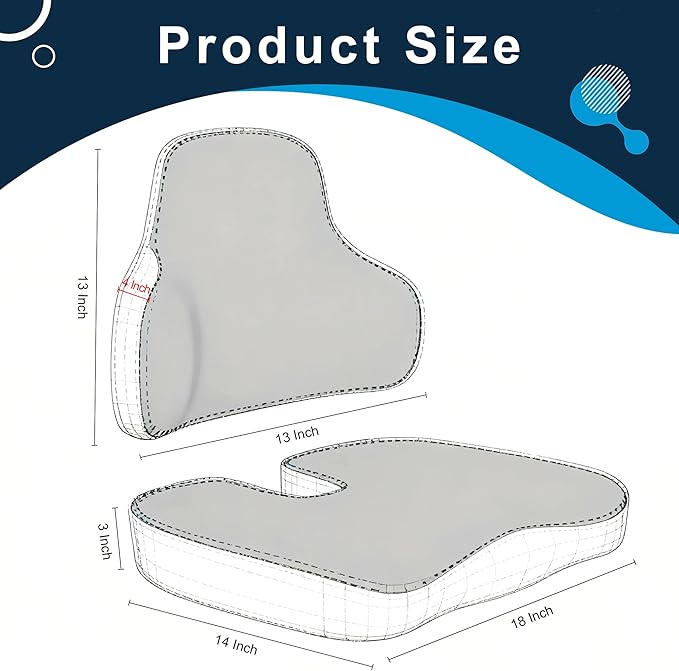 Cushion and Lumbar Support Pillow, Relief Pressure Seat Cusion for Office Chairs & Car Seat, Ergonomic Design Cusion for Tailbone Pain Relief, Sciatica & Back Support
