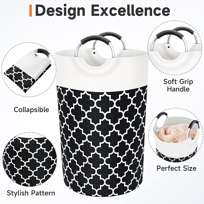 Large Laundry Basket Laundry Hamper Bag Washing Bin Clothes Bag Collapsible Tall with Handles Waterproof Travel Bathroom College Essentials Storage for College Dorm, Family (Black) 115L