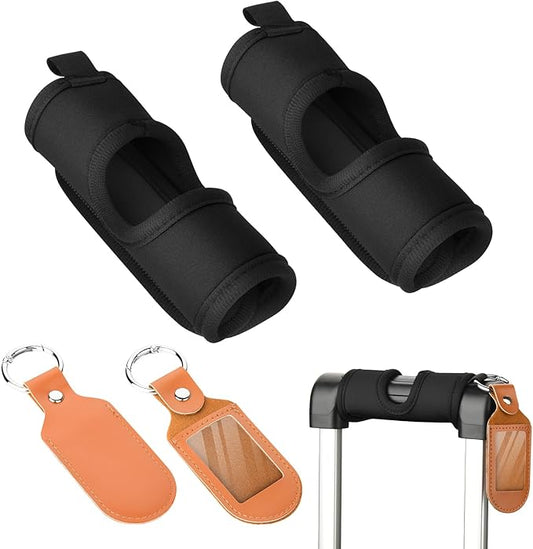 Cosmos 2 Sets Luggage Handle Wrap Grip Handle Cover Luggage Identifier - Hollow Design Baggage Identifier Tag for Telescopic Handle Travel Suitcase Trolley Case, with PU Luggage Tag (Black)