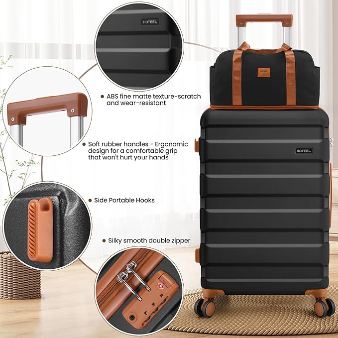 Hoteel Luggage Sets 5 Piece, 4-Year Warranty, Carry-On Luggage with Dual-Spinner Wheels, ABS Hard Shell Suitcase with TSA Locks, Lightweight Luggages for Travel, Black(20IN/24IN/28IN/DB/TB)