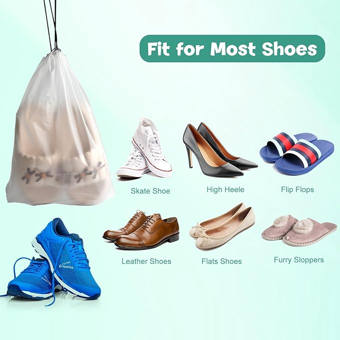 50 Pcs Shoe Bags for Travel，PLULON 15.7" x 11.8" Clear Drawstring Storage Plastic Bags Shoes Organizer for Packing Waterproof Dustproof Women Men Portable Travel Essentials