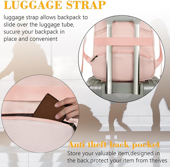 MATEIN 15.6 inch Laptop Backpack, Cute Slim Computer Travel Backpack, Carry On Casual Daypack Bag Gifts for Women Teacher Nurse, Pink