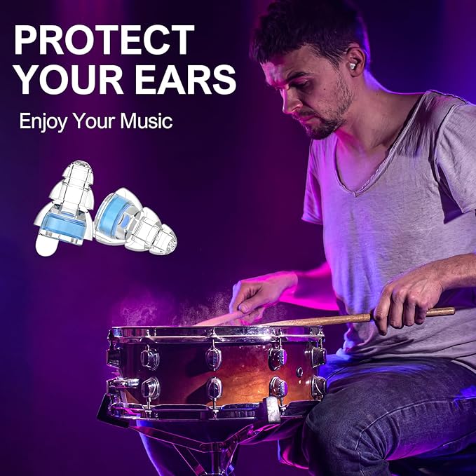 High Fidelity Concert Earplugs for Concerts Musicians，Earplugs for noise reduction，24db Advanced Filter Technology Ear Protection for Music Festivals,DJ's, Nightclub, Drummers - 2 Pairs(Blue)