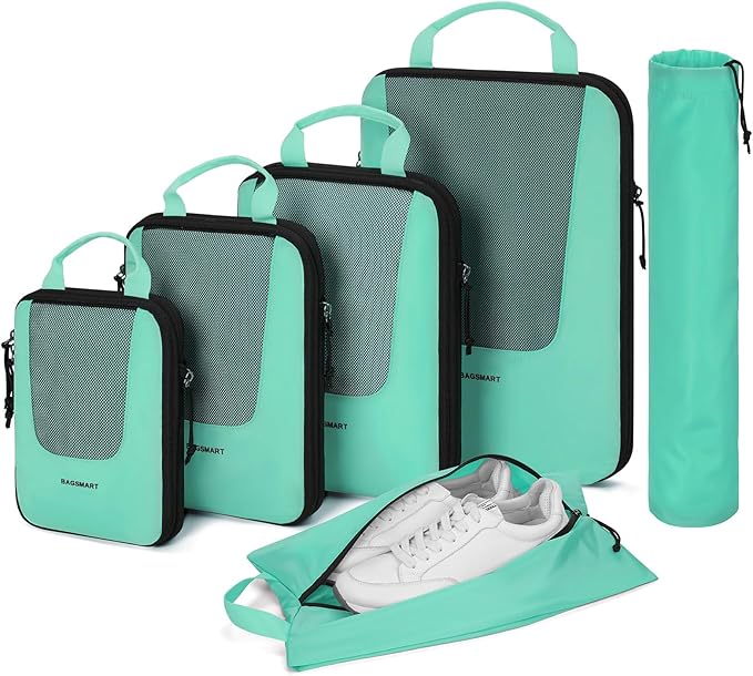 BAGSMART Compression Packing Cubes for Travel, 6/5/4set Lightweight Packing Organizers, Summer Travel Essentials Suitcase Organizer Bags Set