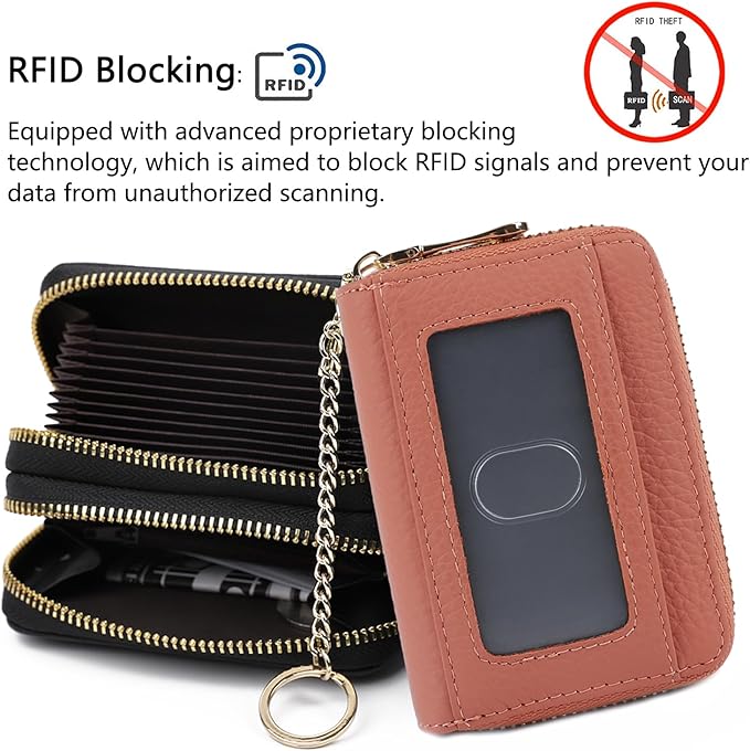imeetu RFID Credit Card Holder, Small Leather Zipper Card Case Wallet for Women