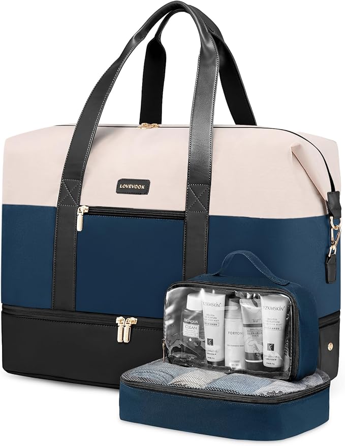 LOVEVOOK Weekender Bag, Large Travel Duffel Bag for Women with 2 Packing Cubes, Carry on Overnight Bag with Shoe Compartment, Mom Hospital Bags for Labor and Delivery