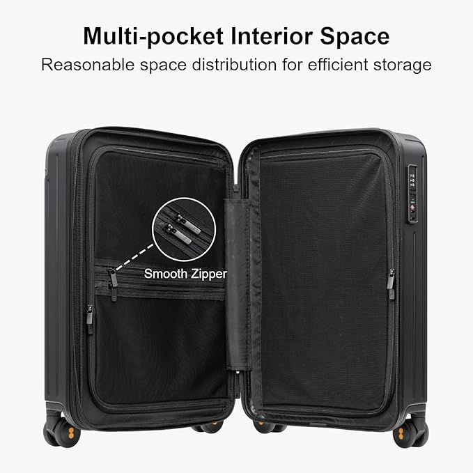 LEVEL8 Carry on Luggage Airline Approved, Hardshell Suitcases with Spinner Wheels, PC Expandable Luggage, 20 Inch, Black