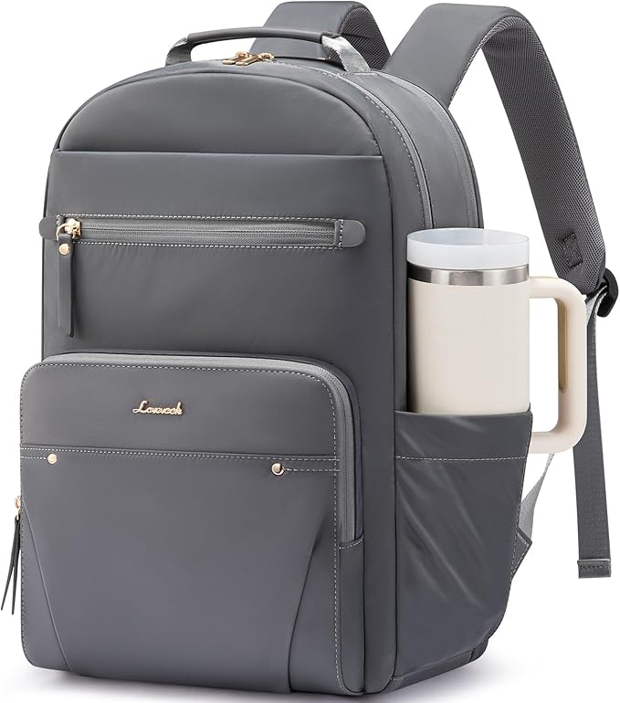 LOVEVOOK Laptop Backpack for Women with Leather Trim & Tumbler Pockets, 15.6" Work Backpack Purse, Travel Personal Item Bag, Carry On Business Computer Bag for Office, School, Gift, Lustrous Graphite