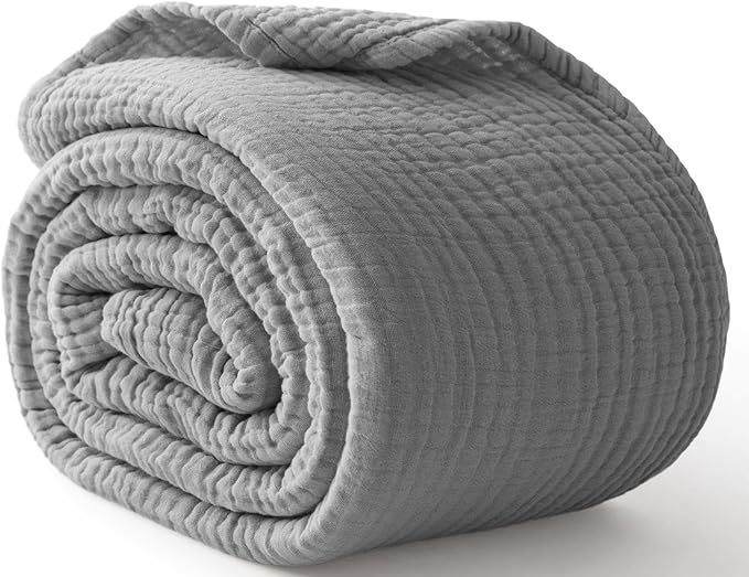 100% Cotton Muslin Blanket California King 120" x 90", 6 Layers Breathable and Lightweight Oversized Blankets for Bed, Soft Cooling Gauze Blanket for Adults All Season, Medium Grey