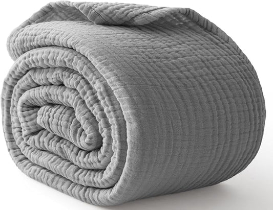 100% Cotton Muslin Blanket Twin XL 66" x 90", Breathable and Cooling Bed Blankets, Soft Boho Coverlet Bedspread, Gauze Bedding for Adults All Season, Grey