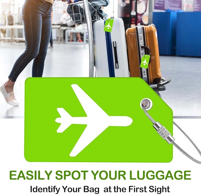 Luggage Tags for Suitcases, Quickly Spot 8Pcs Luggage Identifier Tags, Travel Essentials Accessories Name Tags for Backpacks, Suitcases, Bags, Baggage, Cruise - Flexible Silicone (Green)
