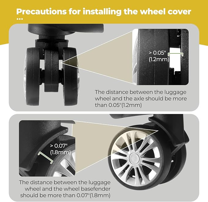 8 Pcs Upgrade Luggage Wheel Covers, Carry On Luggage Suitcases,Wear-Resistant, Anti-Noise, Silicone Wheel Protective Covers for 2-2.4" Spinner Wheel,Essential Travel Accessories (Yellow)