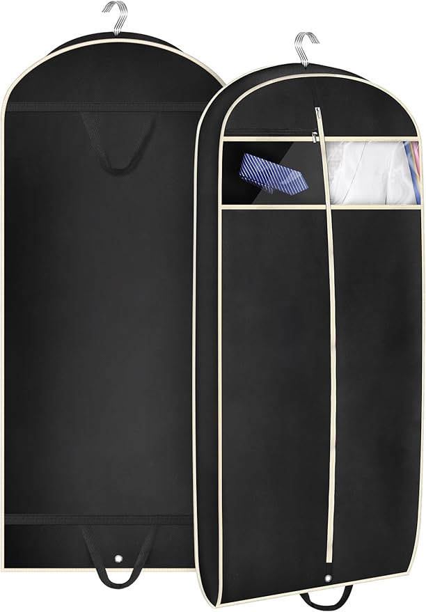 MISSLO 43" Gusseted Travel Garment Bag with Accessories Zipper Pocket Breathable Suit Garment Cover for Shirts Dresses Coats, Black