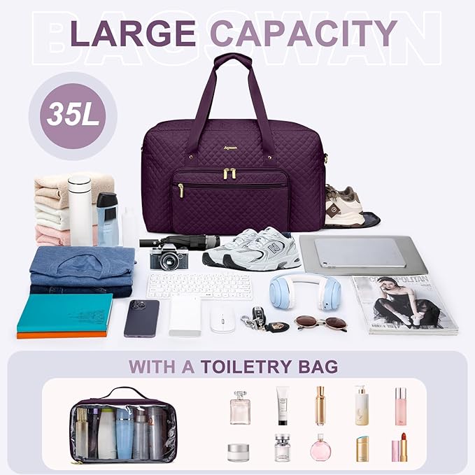 Large Weekender Travel Duffle Bag - With Shoe Compartment Weekender Bags for Womens Carry on Overnight Bag with Toiletry Bag Gym Duffel Bags with Wet Pocket Hospital Bags for Women Labor and Delivery