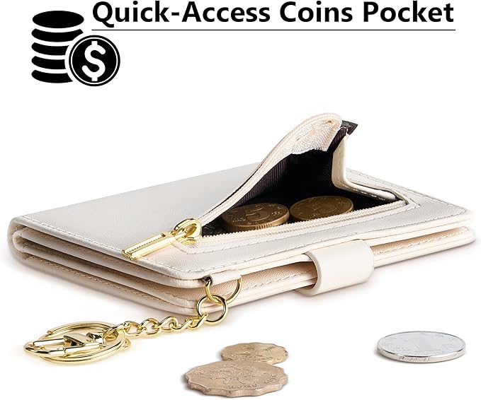 Airkit Small Wallets Woman RFID Blocking Leather Credit Card Holder - with ID Window - Card Wallets for Women - with Zipper Coin Purse - Keychain Wallet