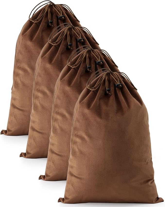 FantasyLife Shoe Bags for Travel, 17.3"x12.6" Washable Dust Bags for Storage & Packing, Flannel Shoe Pouch with Drawstring Closure for Purses, Handbags, Shoes & Toys (4, Mocha Mousse)