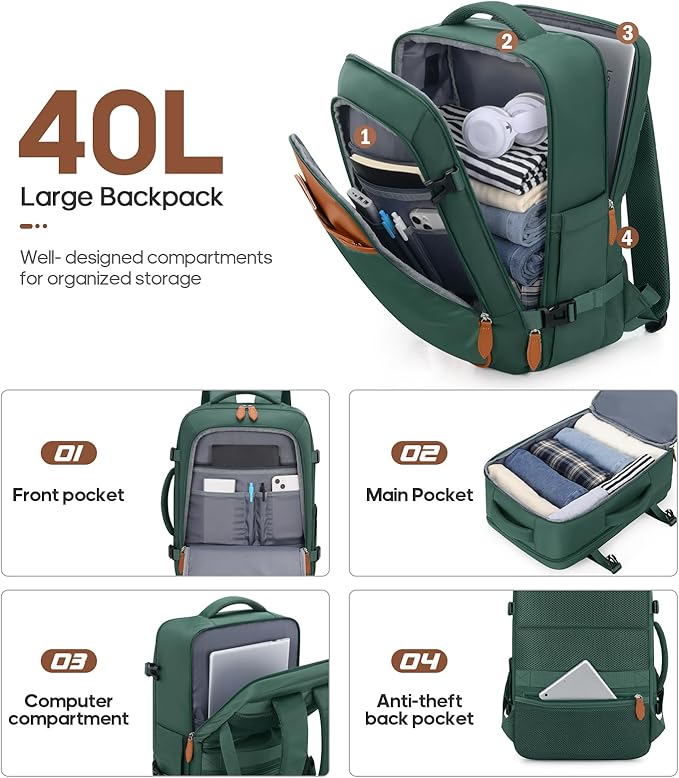 UKEIN Luggage Sets 3 Piece, PC Hardside Carry On Luggage 28Inch With Spinner Wheels with TSA Lock, Carry On Suitcase Set With Travel Backpack for Men (Green, 3 piece set (28inch))