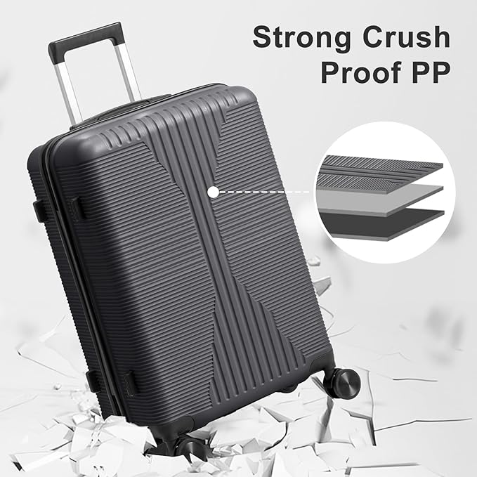 Karl home Luggage Sets 5 Piece, PP Hard Case Suitcase Set with Built-in Lock Spinner Wheels, Lightweight Durable Carry on Luggage for Business Travel - Dark Grey (12/16/20/24/28")