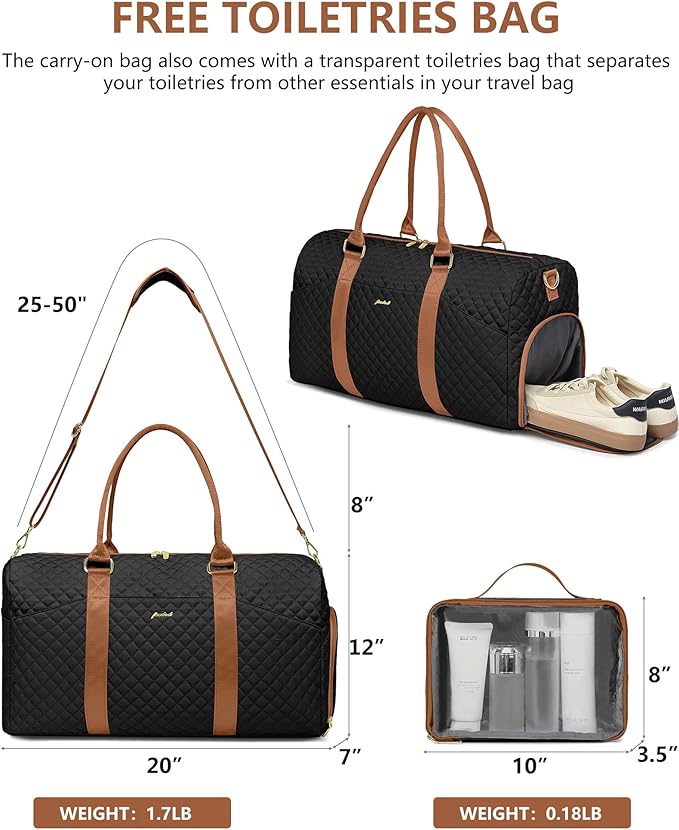 Women Weekender Travel Duffle Bag: Travel Duffel Overnight Bags with Shoe Compartment Large Carry on Tote with Toiletry Bag Weekend Traveling Yoga Gym Hospital Bag for Women with Wet Pocket