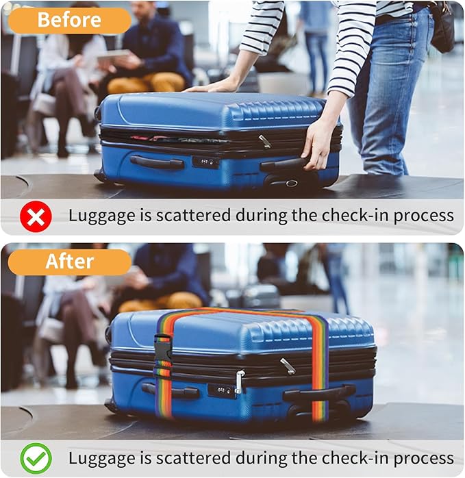 BILIONE Luggage Straps, 79" Long Belts Keep Suitcase Secure While Traveling, TSA Approved Add a Bag Premium Accessory for Travel Bag Closure (Blue+Rose Pink, 8Pcs)