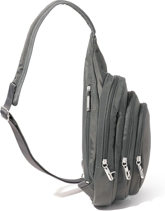 Baggallini Securtex® Anti-Theft Multi Zip Sling - Lightweight 8.6"x15.2" Travel Bag with Locking Zippers & RFID Protection